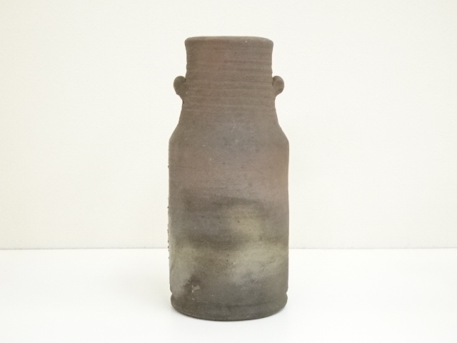  備前焼　藤原雄造　耳付花入（共箱）